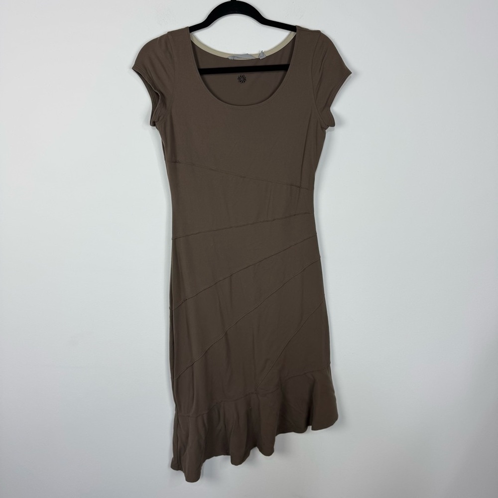 Athleta Brown Asymmetrical Midi Dress Outdoor Neutral